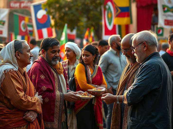 This image beautifully captures a moment of communal sharing, hospitality, and human connection at...