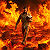 Poetry: These images depict a bearded man with short dark hair walking calmly through intensely fiery,...